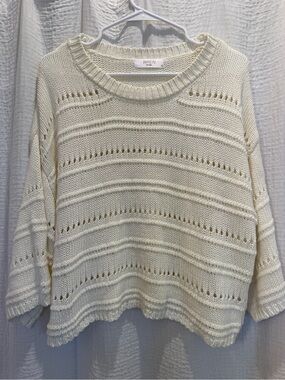 WREN The Label 100% Cotton Pointelle Open Knit Sweater Small Boxy Cream